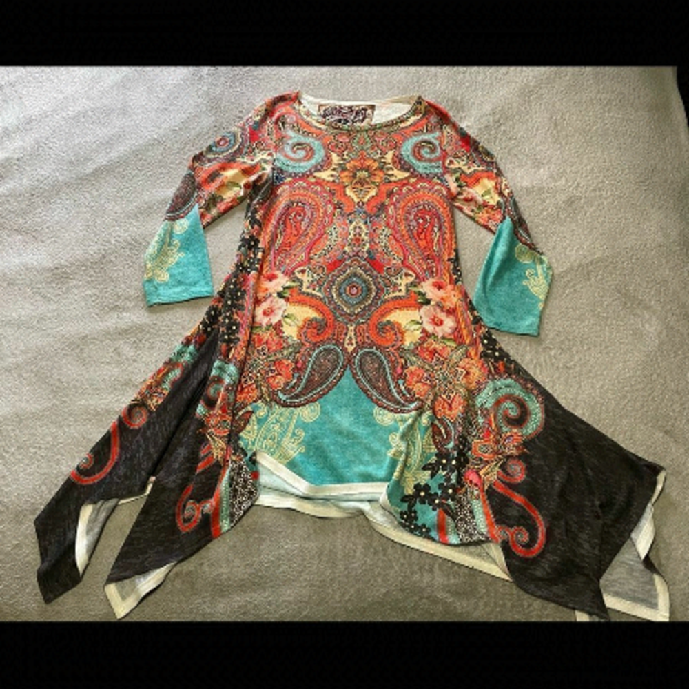 AMMA made in LA mini dress-tunic with handkerchief hem size S VGUC